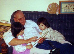 My two oldest daughters with my dad, their grampie. They got their love of books from him. He was always seen with a book in hand. Sadly we lost him at the beginning of this year. 