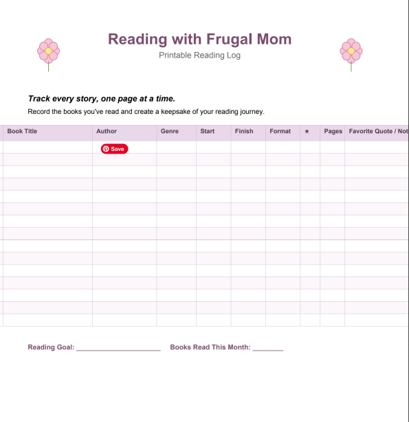 printable reading log