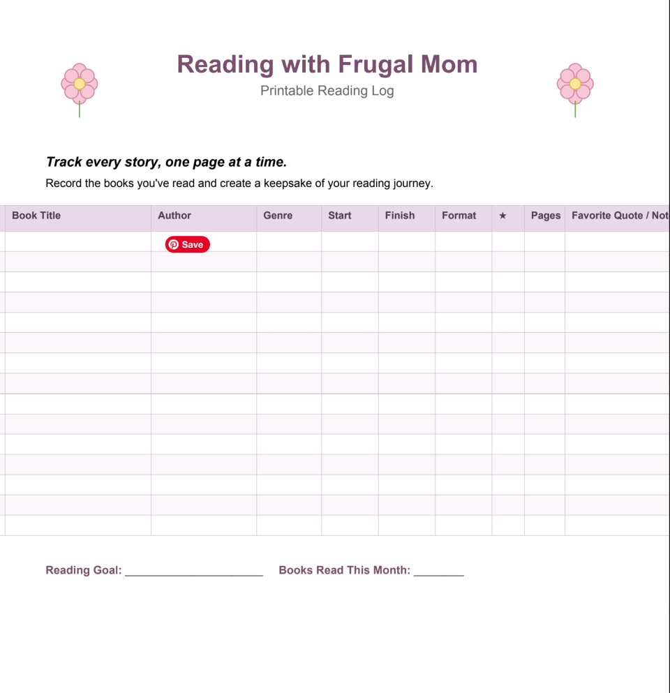 printable reading log
